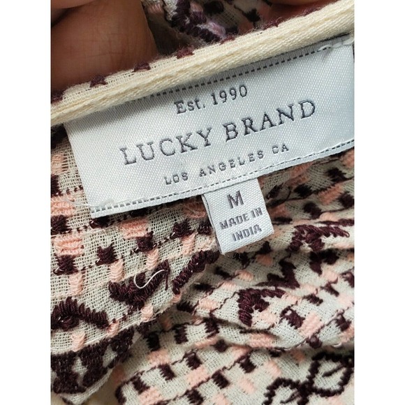 Lucky Brand Women Cream Polyester Round Neck Long Sleeve Pullover Blouse Size M - Picture 8 of 11